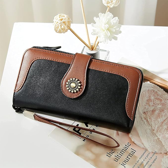 Lomy Sunflower Clasp Large Leather Wristlet Clutch For Women - Image 13