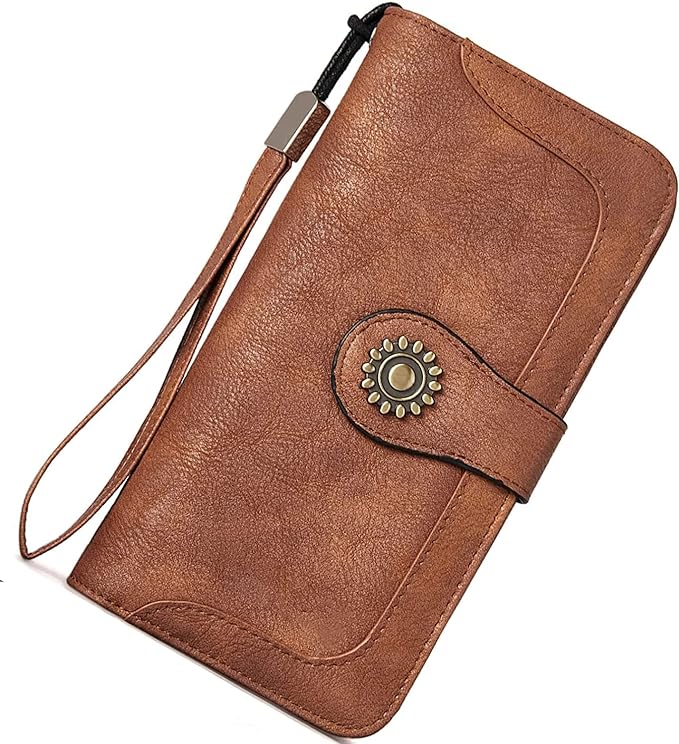 Lomy Sunflower Clasp Large Leather Wristlet Clutch For Women - Image 14