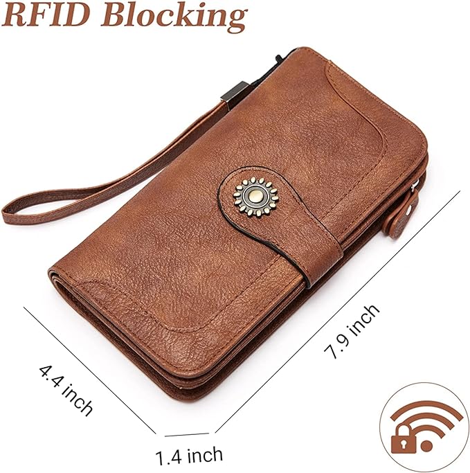 Lomy Sunflower Clasp Large Leather Wristlet Clutch For Women - Image 17