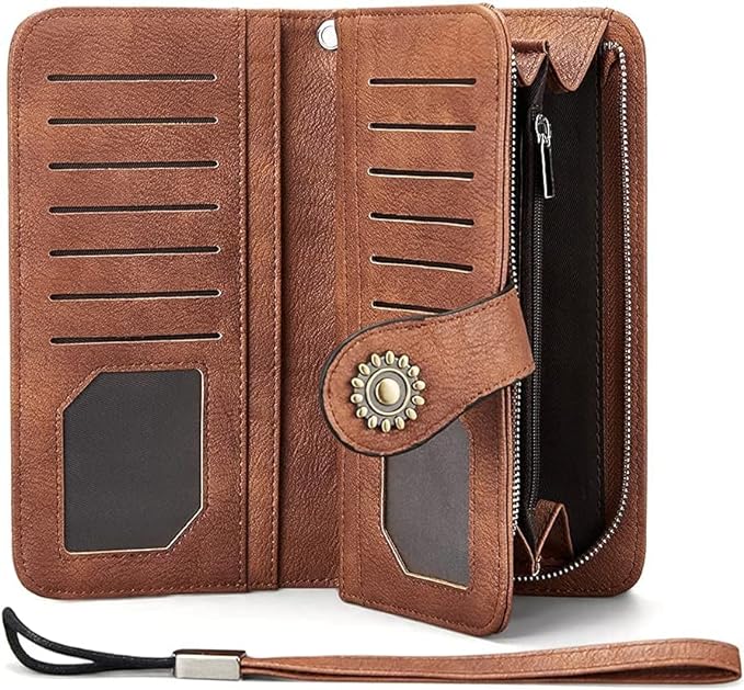 Lomy Sunflower Clasp Large Leather Wristlet Clutch For Women - Image 18