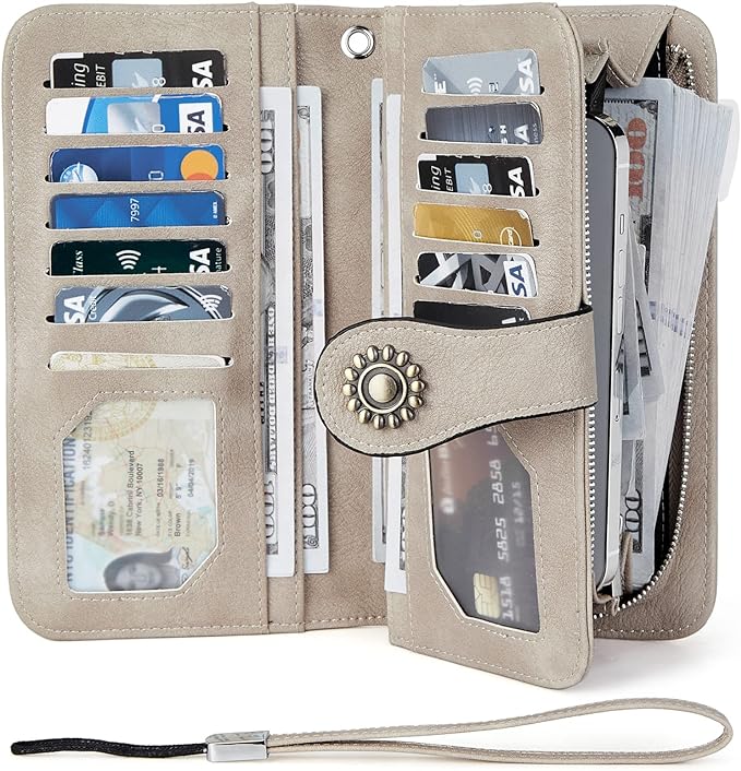 Lomy Sunflower Clasp Large Leather Wristlet Clutch For Women - Image 20