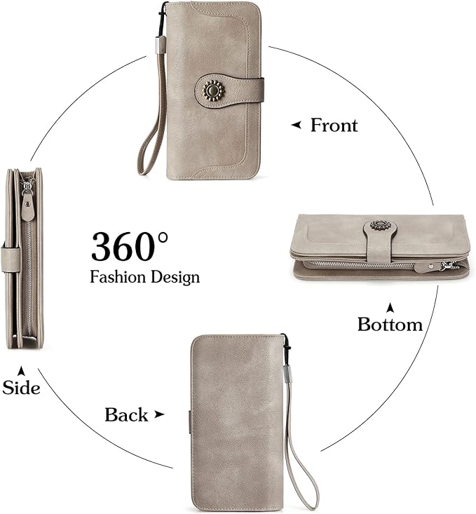 Lomy Sunflower Clasp Large Leather Wristlet Clutch For Women - Image 21
