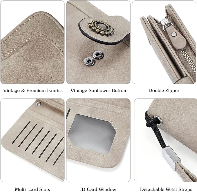 Lomy Sunflower Clasp Large Leather Wristlet Clutch For Women - Image 23