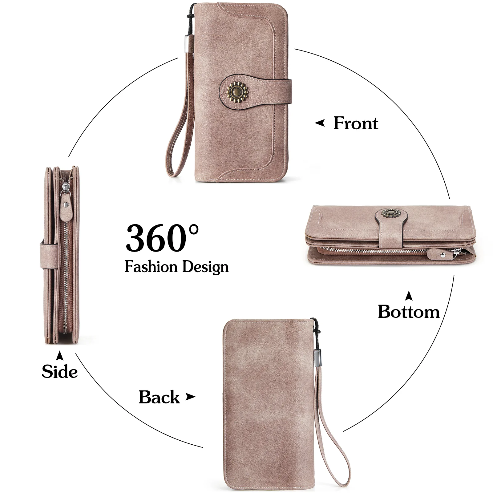 Lomy Sunflower Clasp Large Leather Wristlet Clutch For Women - Image 38