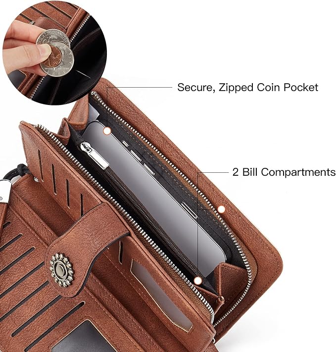 Lomy Sunflower Clasp Large Leather Wristlet Clutch For Women - Image 4
