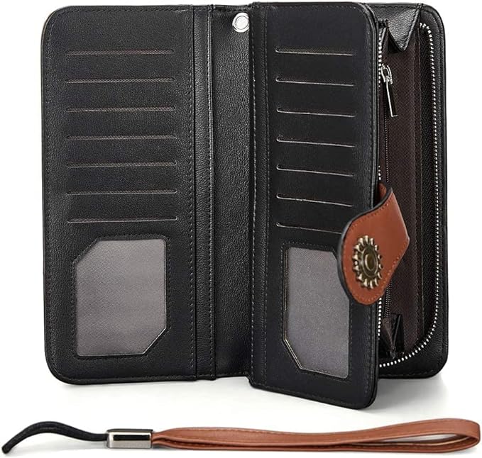 Lomy Sunflower Clasp Large Leather Wristlet Clutch For Women - Image 8