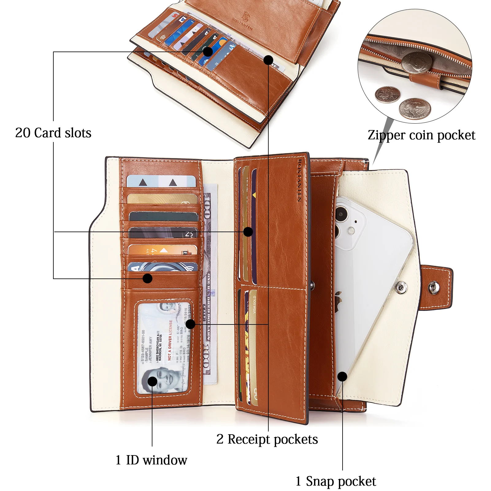 Lnna Genuine Leather RFID Wallets With Checkbooks - Cash Clutch - Image 11
