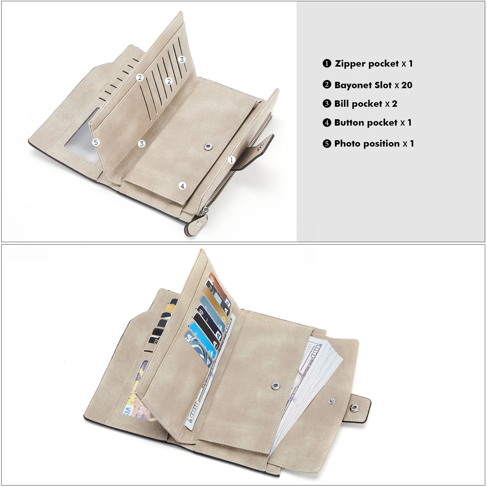 BOSTANTEN Womens Wallet Leather Wallets Large Capacity Cash Cluth Purses Coffee Rough Grain - Image 17