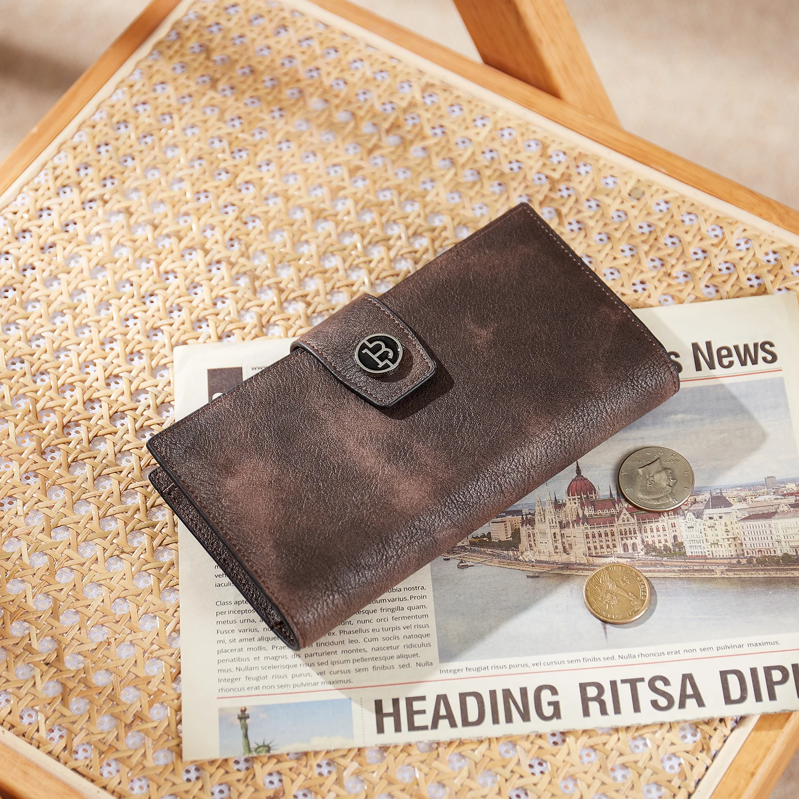BOSTANTEN Womens Wallet Leather Wallets Large Capacity Cash Cluth Purses Coffee Rough Grain - Image 3