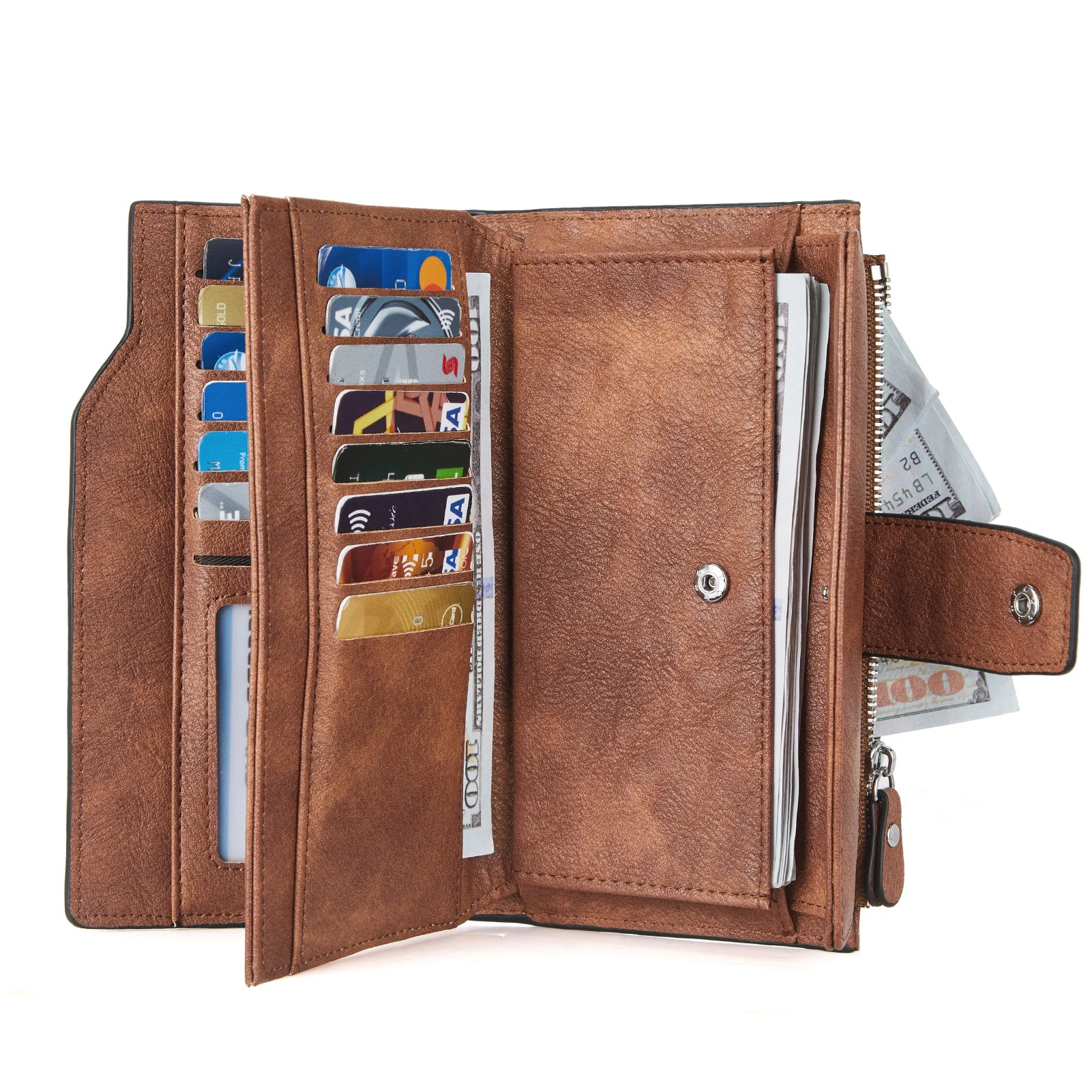 BOSTANTEN Womens Wallet Leather Wallets Large Capacity Cash Cluth Purses Coffee Rough Grain - Image 33