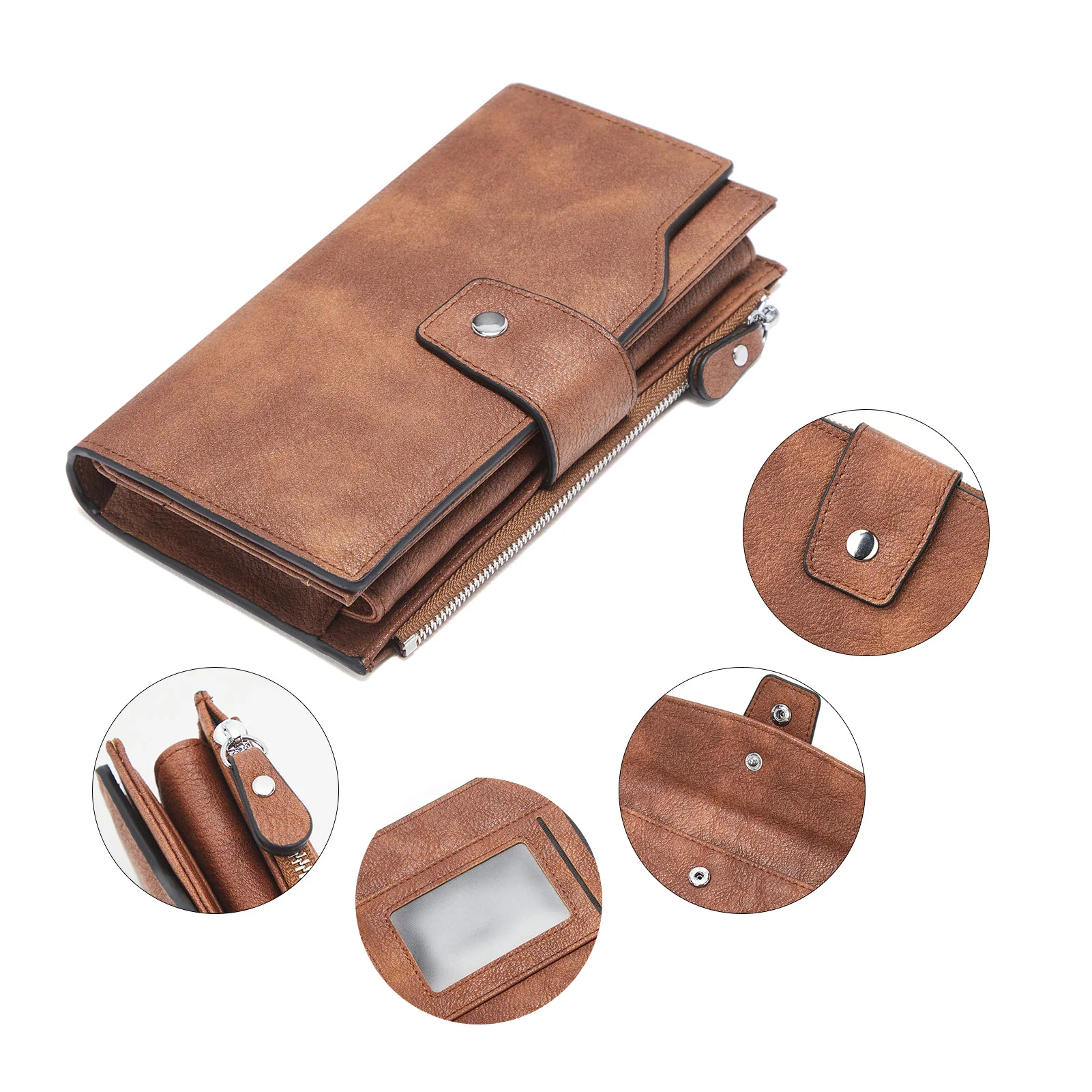 BOSTANTEN Womens Wallet Leather Wallets Large Capacity Cash Cluth Purses Coffee Rough Grain - Image 35