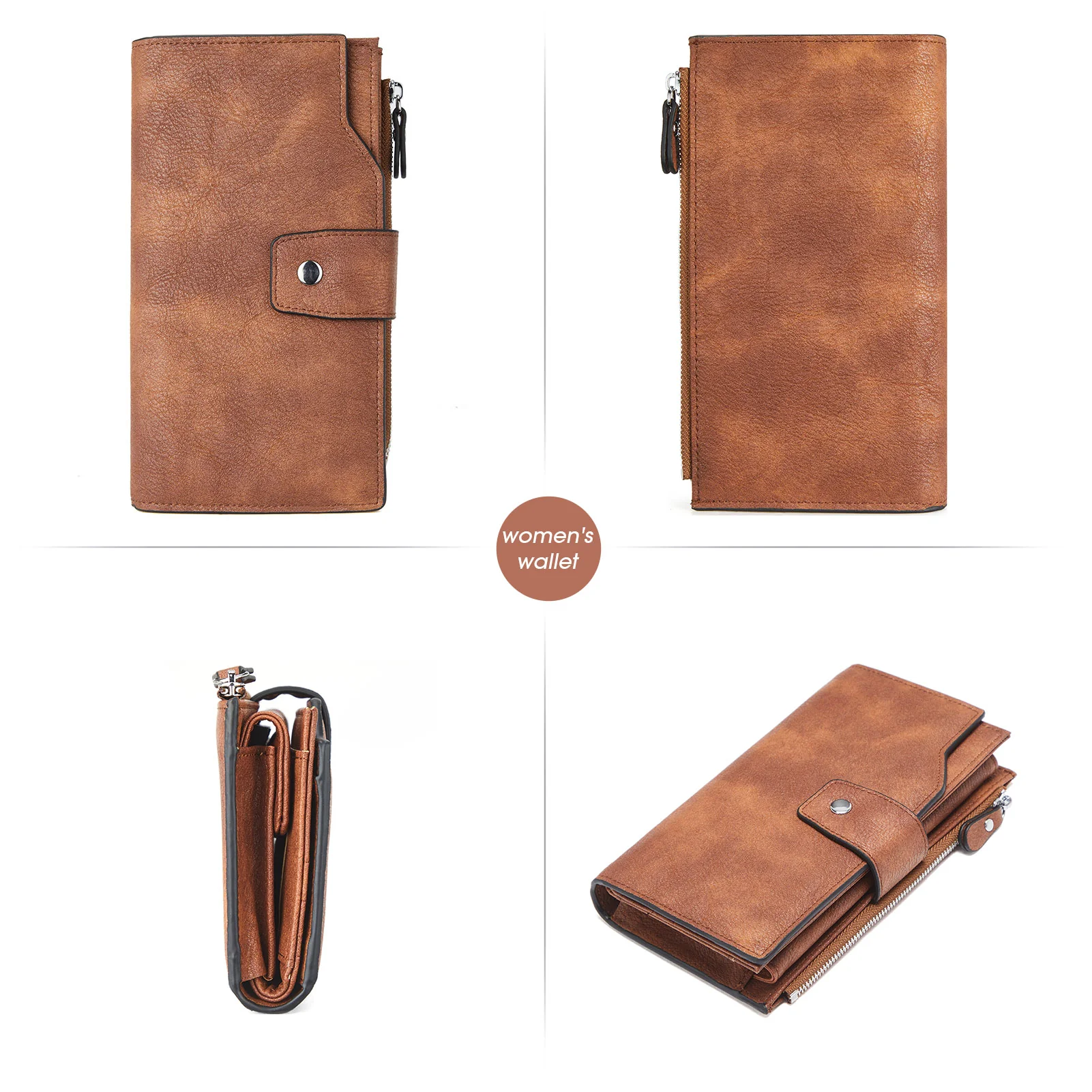 BOSTANTEN Womens Wallet Leather Wallets Large Capacity Cash Cluth Purses Coffee Rough Grain - Image 36