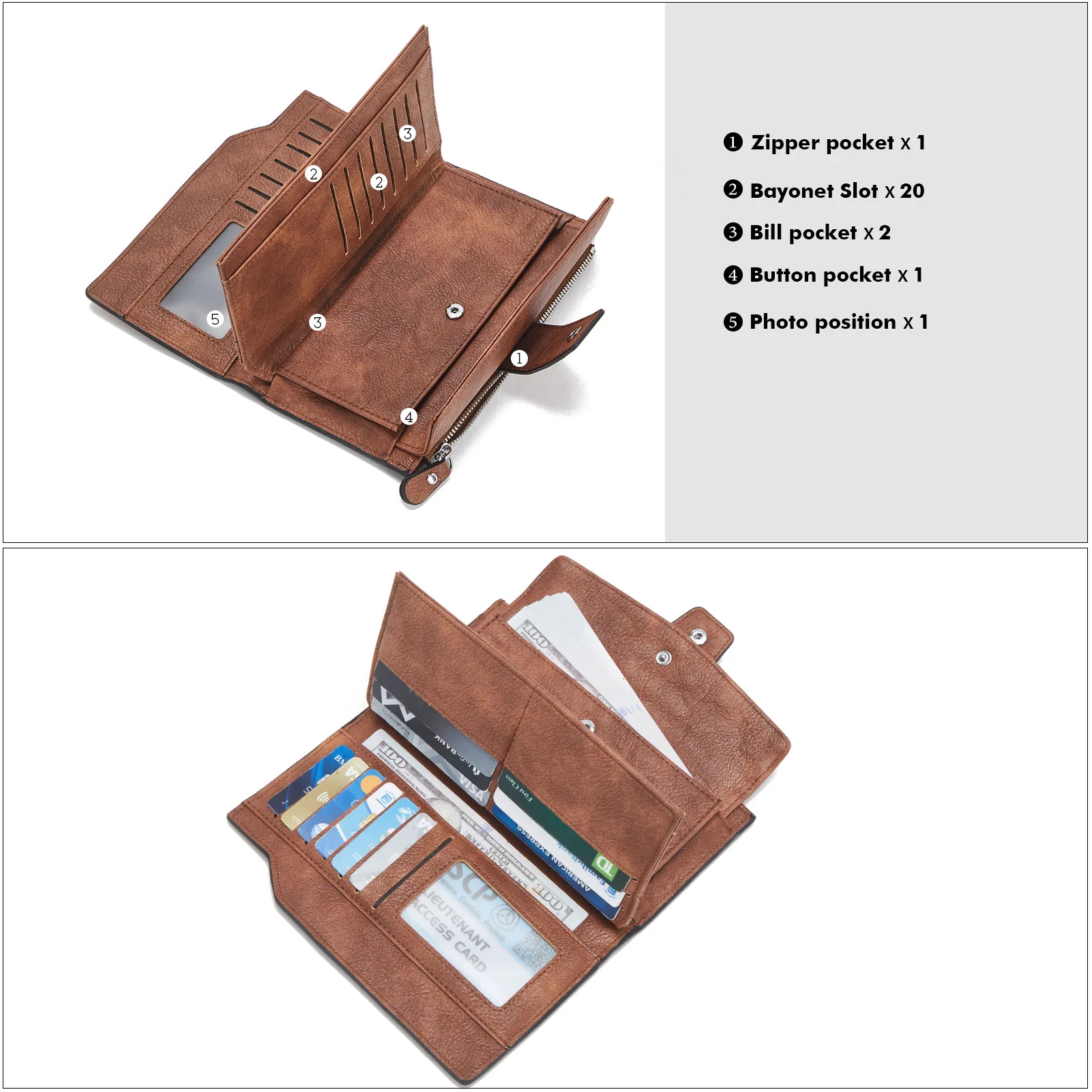 BOSTANTEN Womens Wallet Leather Wallets Large Capacity Cash Cluth Purses Coffee Rough Grain - Image 37