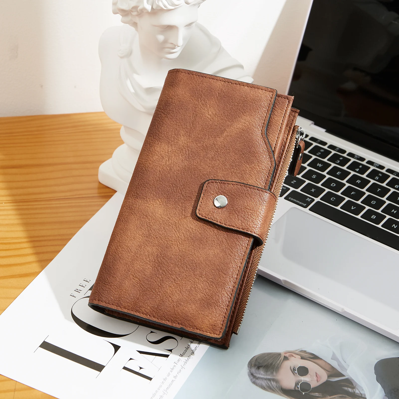 BOSTANTEN Womens Wallet Leather Wallets Large Capacity Cash Cluth Purses Coffee Rough Grain - Image 39