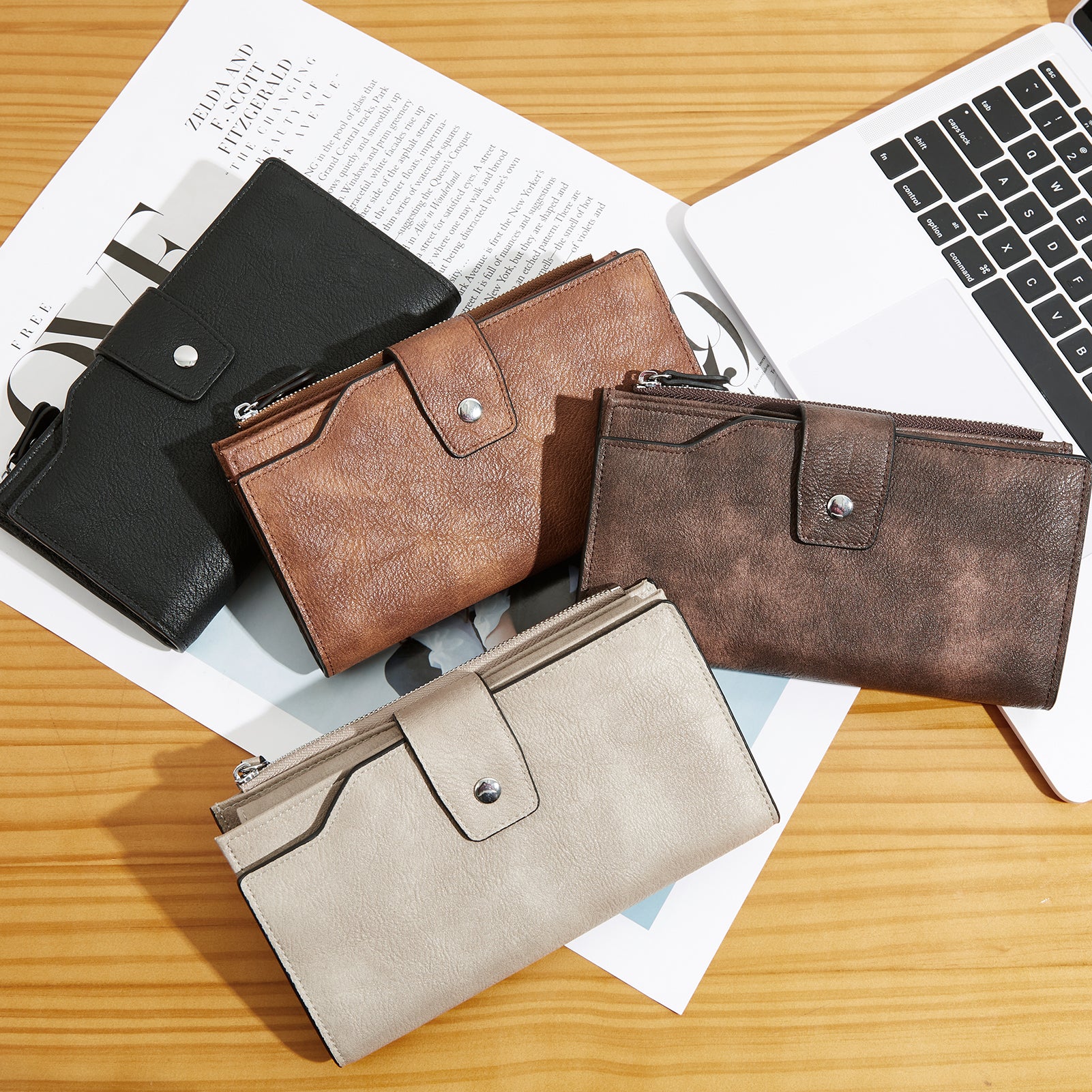 BOSTANTEN Womens Wallet Leather Wallets Large Capacity Cash Cluth Purses Coffee Rough Grain - Image 40