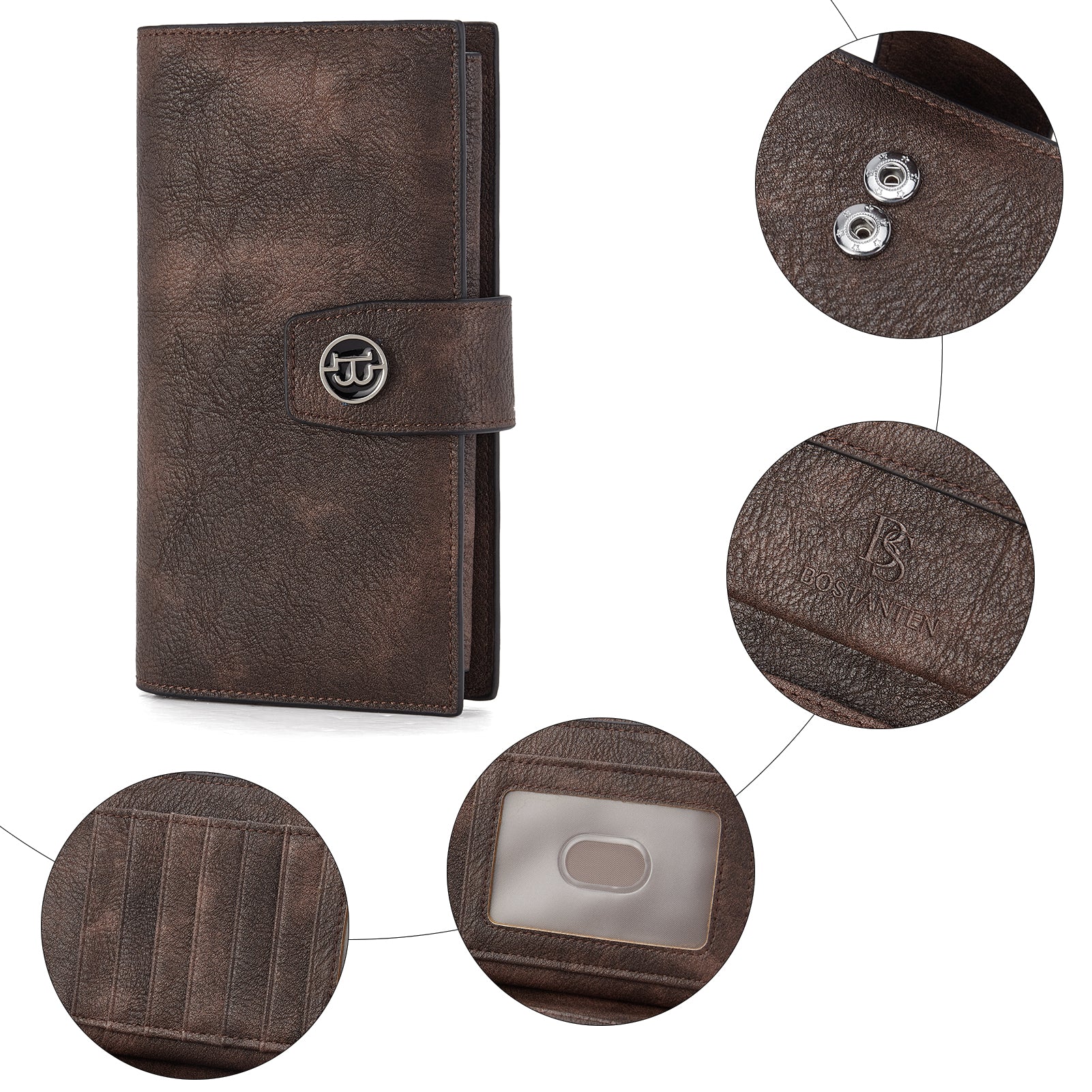 BOSTANTEN Womens Wallet Leather Wallets Large Capacity Cash Cluth Purses Coffee Rough Grain - Image 7