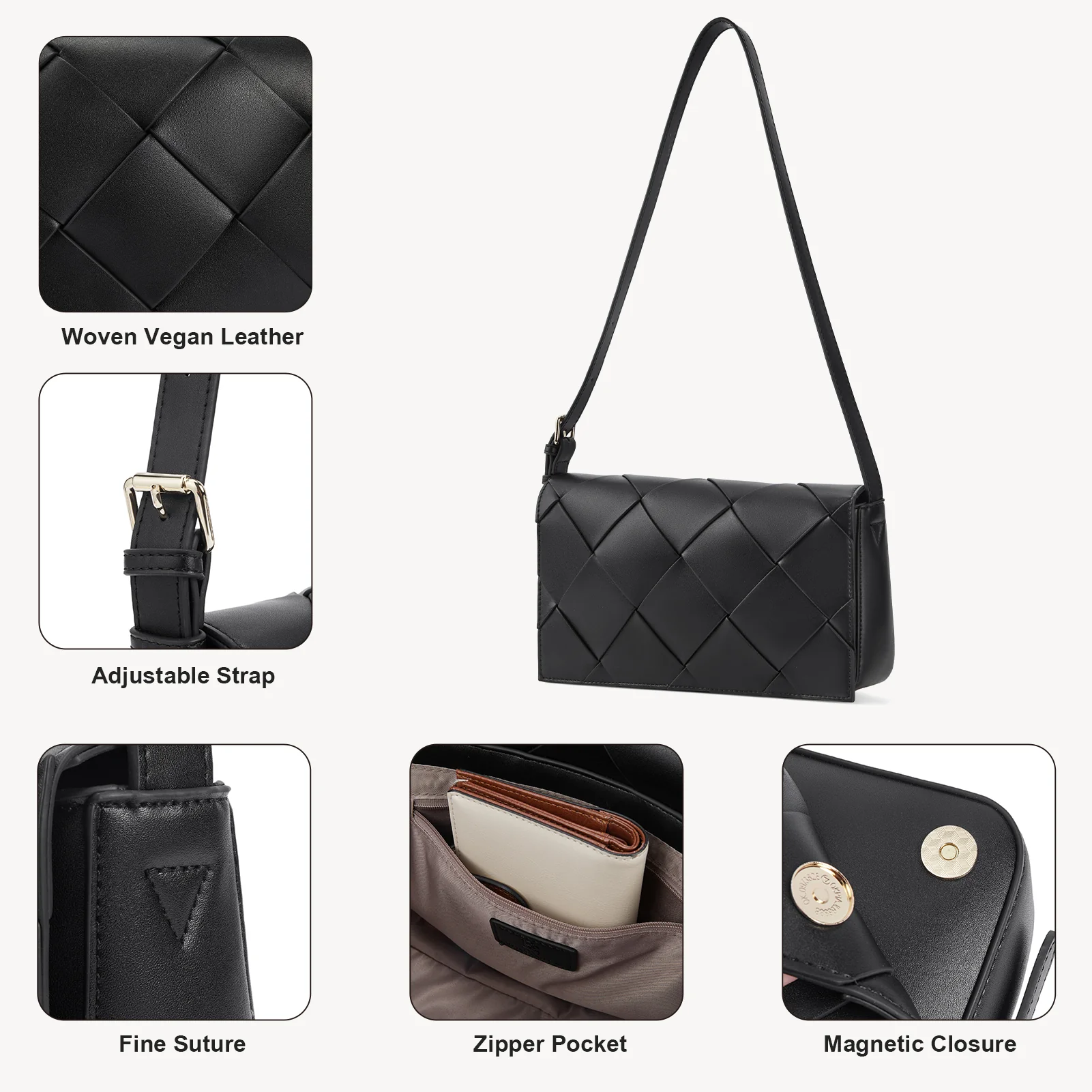 KWELI Casual Black Woven Handbag - Image 11
