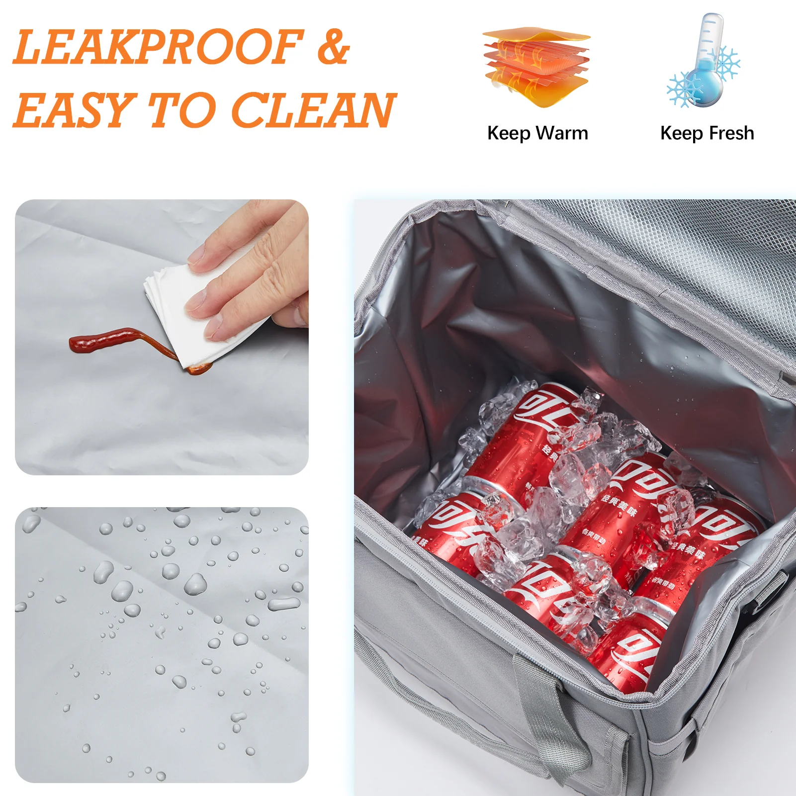 Cooler Bag, 30 Cans 20L Collapsible Soft Cooler Bag, Leakproof Beach Cooler Bag Portable Ice Chest with Bottle Opener, Insulated Lunch Bag for Picnic, Beach, Camping, Travel, Work, Grey - Image 7