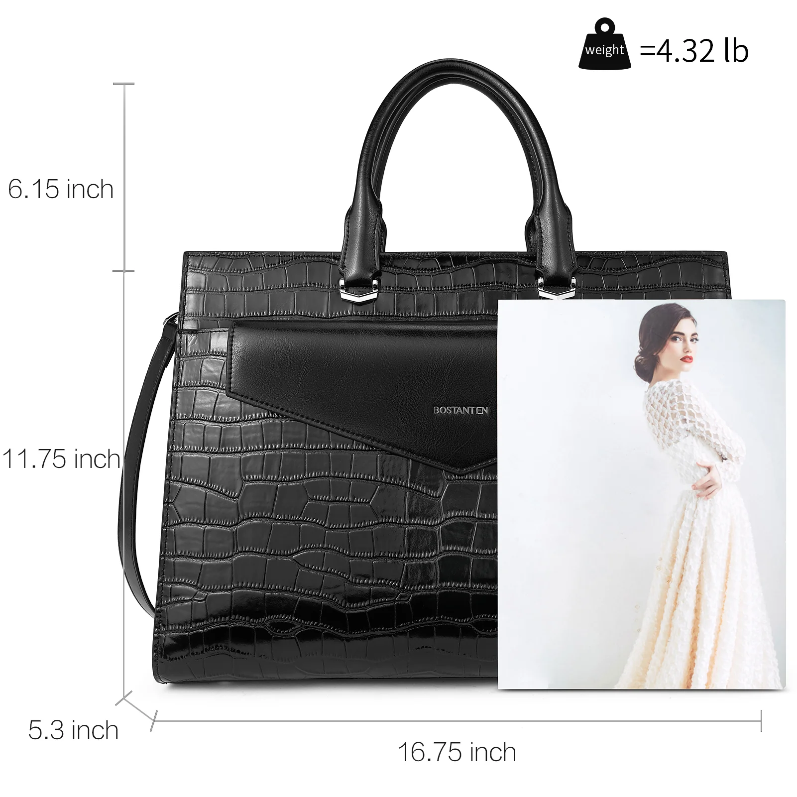 Glora Crocodile Slim Computer Briefcase For Professional Women - Image 6