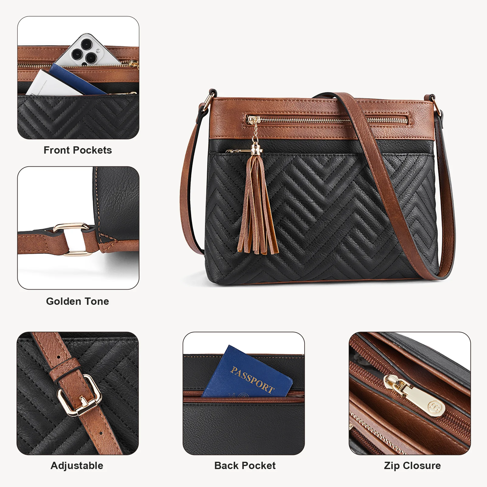Nola Quilted Trendy Tassel Crossbody Shoulder Bag - Image 13