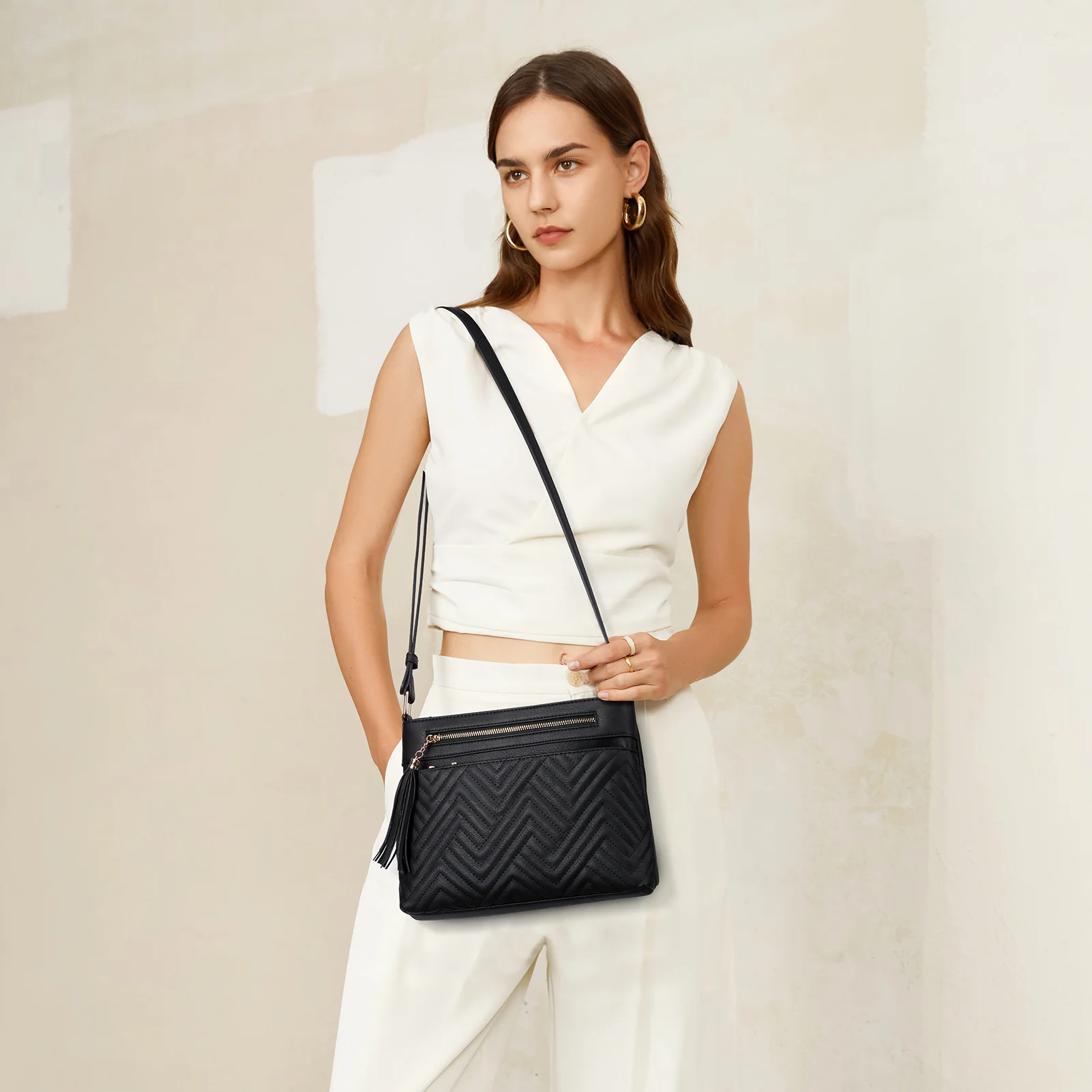 Nola Quilted Trendy Tassel Crossbody Shoulder Bag - Image 30