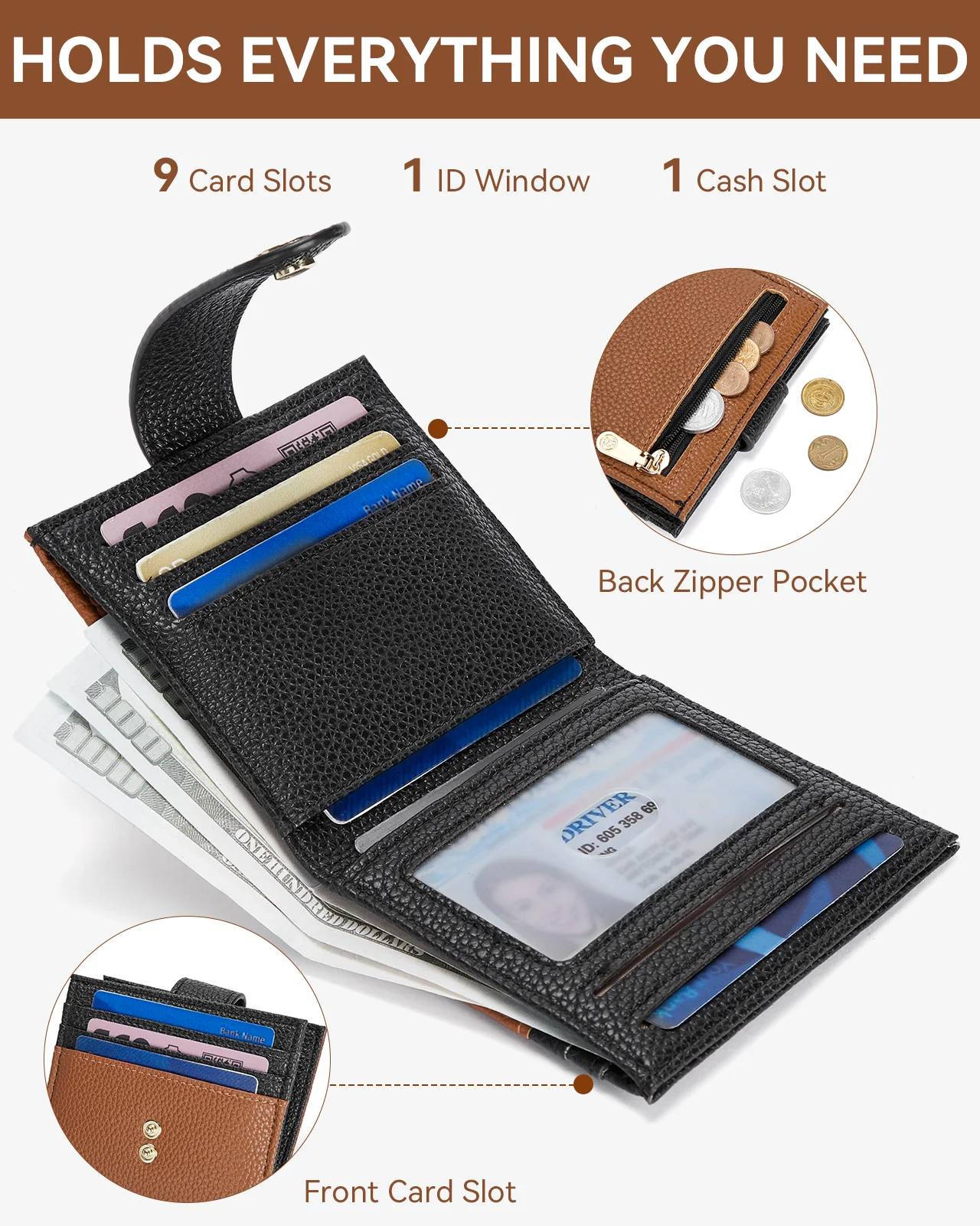 Lomy Slim Bifold Wallet – RFID Card Holder with Double Snap Closure - Image 12