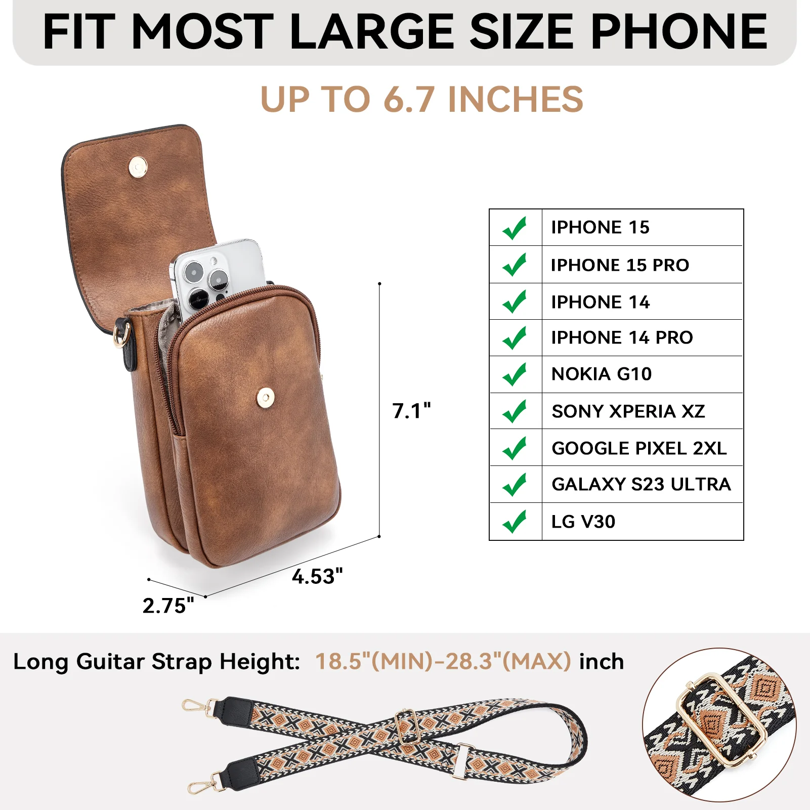 Phone Crossbody Bag –  Diamond Pattern Strap - Image 11