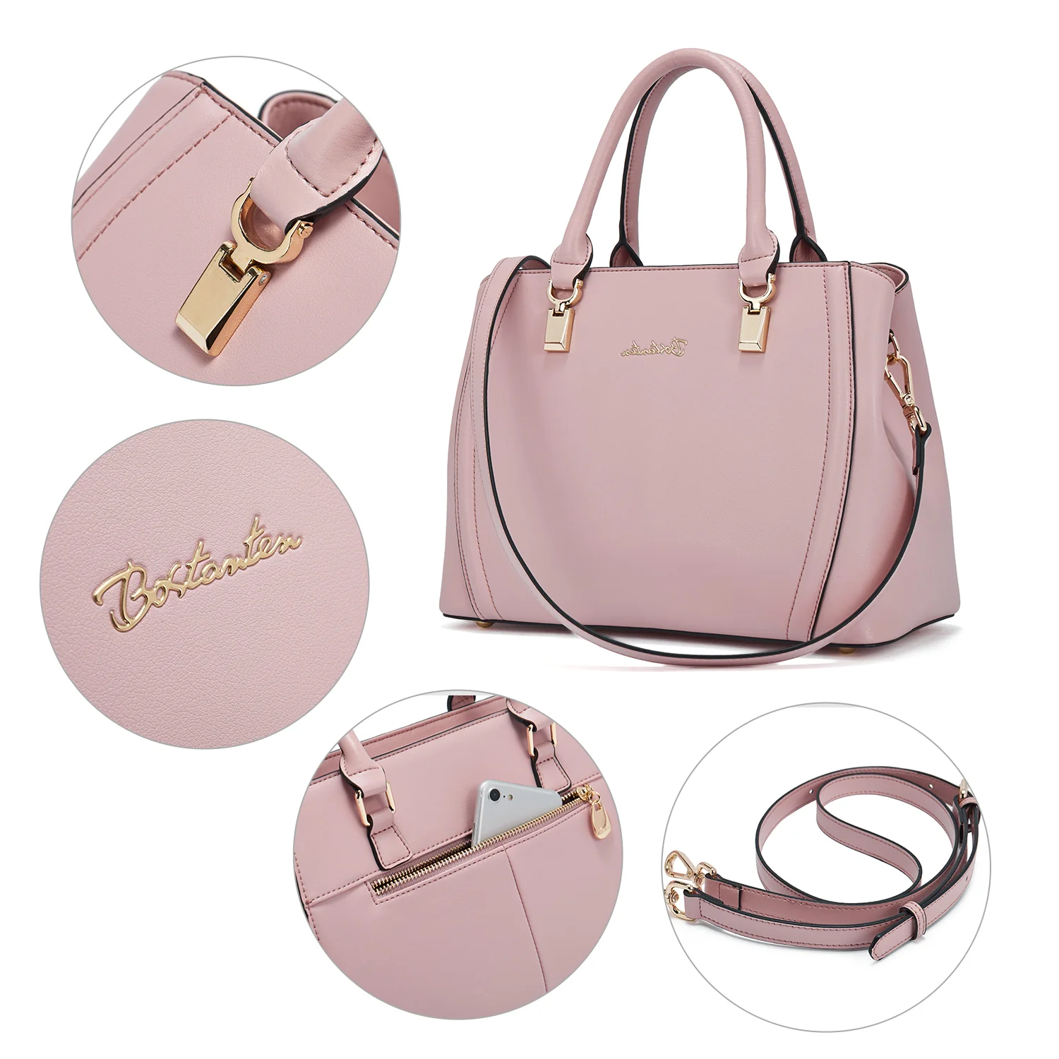 Designer 11'' Leather Satchel With Crossbody Strap-Yellow & Pink - Image 12