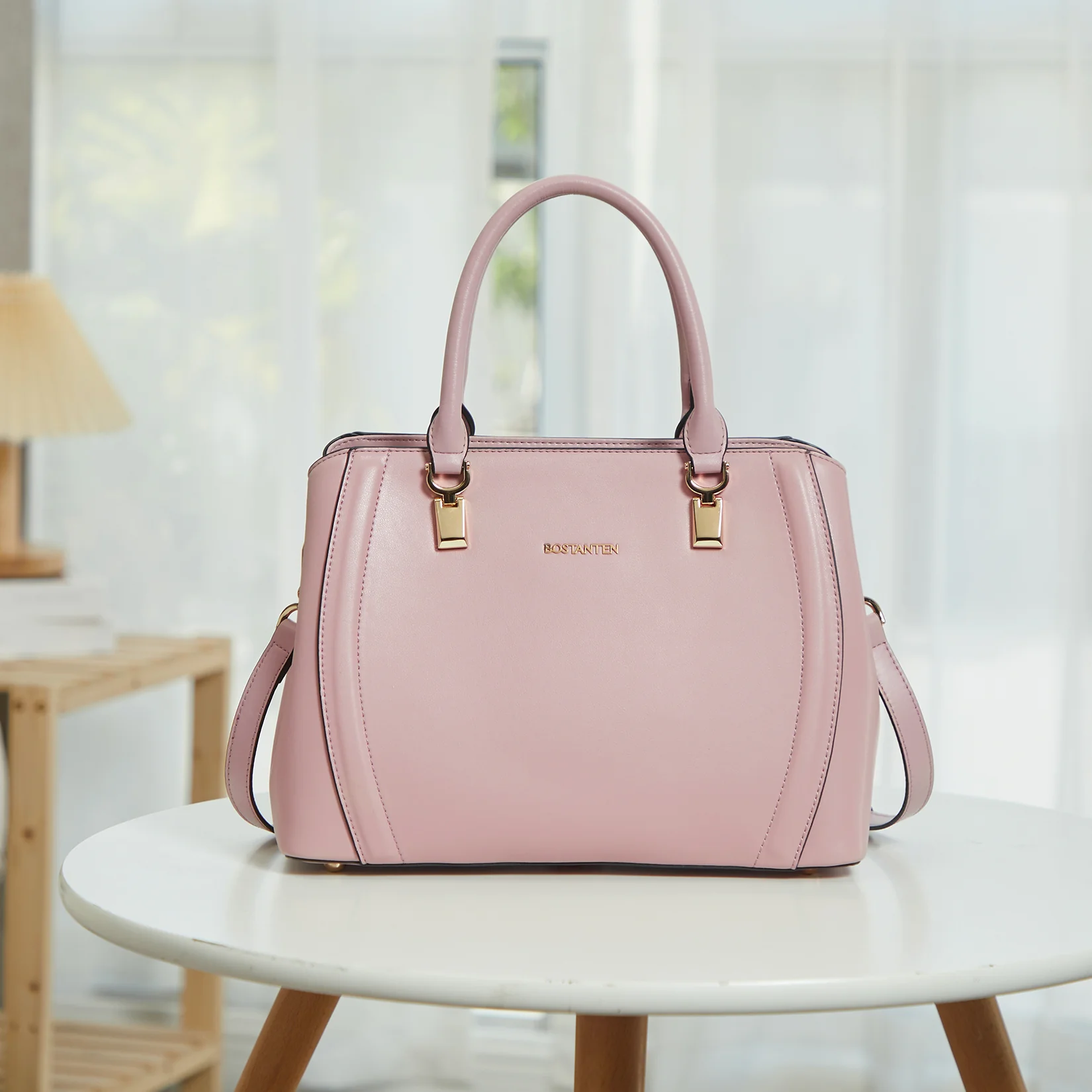 Designer 11'' Leather Satchel With Crossbody Strap-Yellow & Pink - Image 13