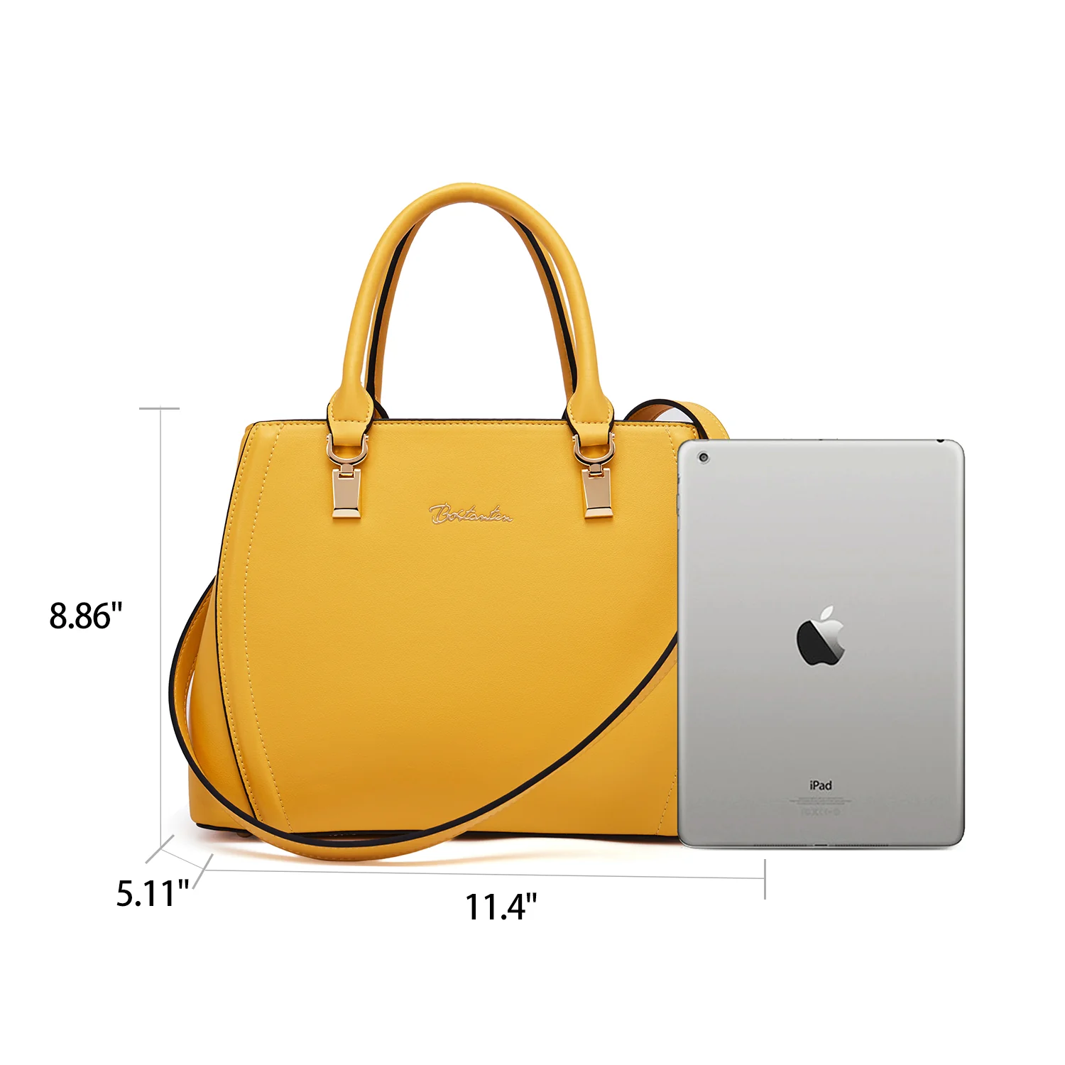 Designer 11'' Leather Satchel With Crossbody Strap-Yellow & Pink - Image 3