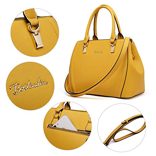 Designer 11'' Leather Satchel With Crossbody Strap-Yellow & Pink - Image 5