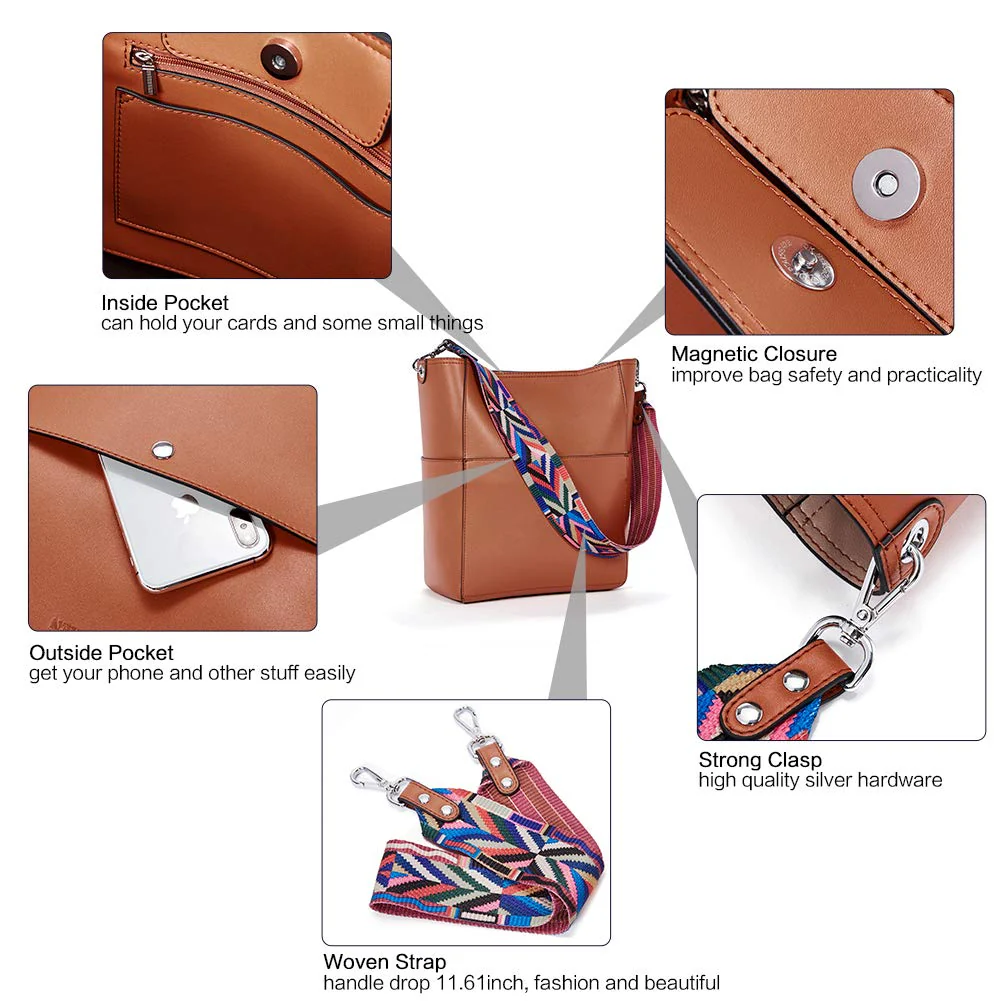 Bucket Bag for Women Vegan Leather | With 2 Shoulder Straps - Image 14