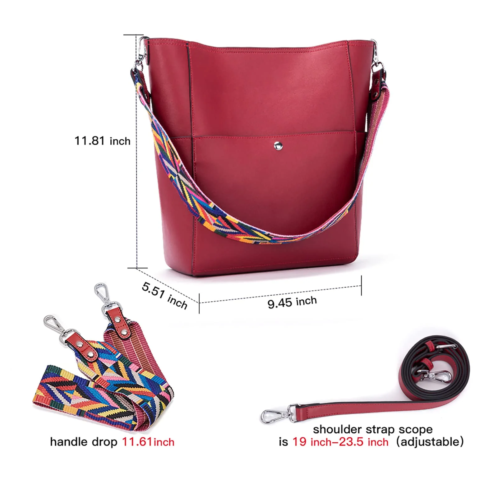 Bucket Bag for Women Vegan Leather | With 2 Shoulder Straps - Image 18
