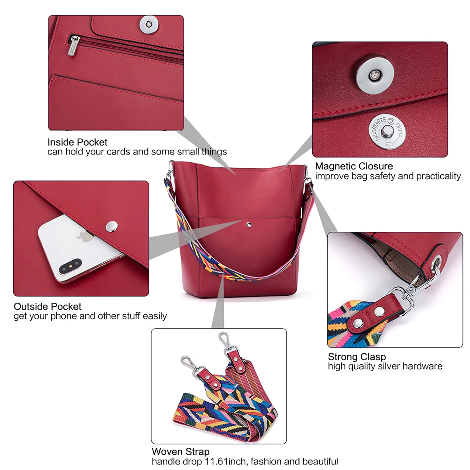 Bucket Bag for Women Vegan Leather | With 2 Shoulder Straps - Image 20