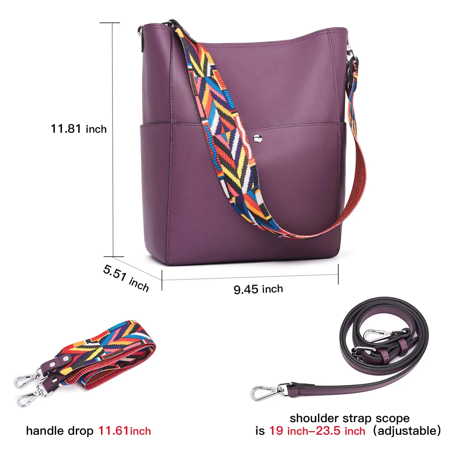 Bucket Bag for Women Vegan Leather | With 2 Shoulder Straps - Image 30