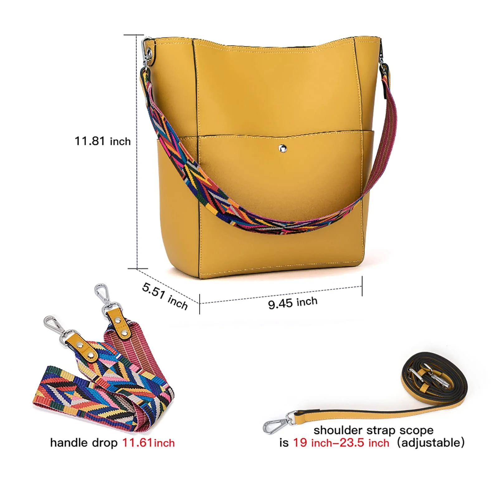 Bucket Bag for Women Vegan Leather | With 2 Shoulder Straps - Image 37