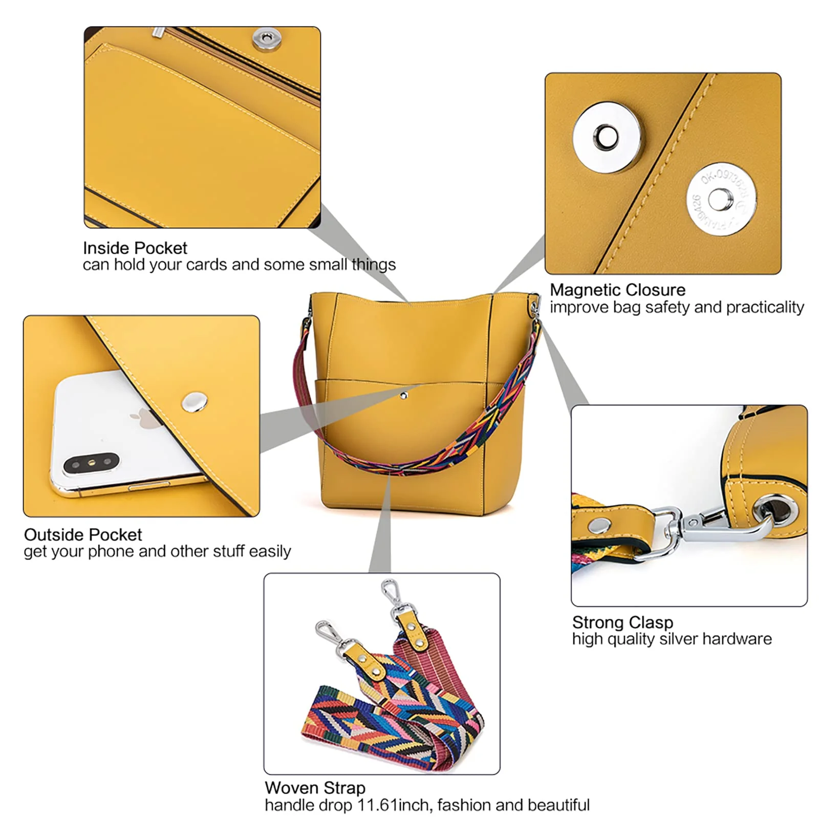 Bucket Bag for Women Vegan Leather | With 2 Shoulder Straps - Image 39