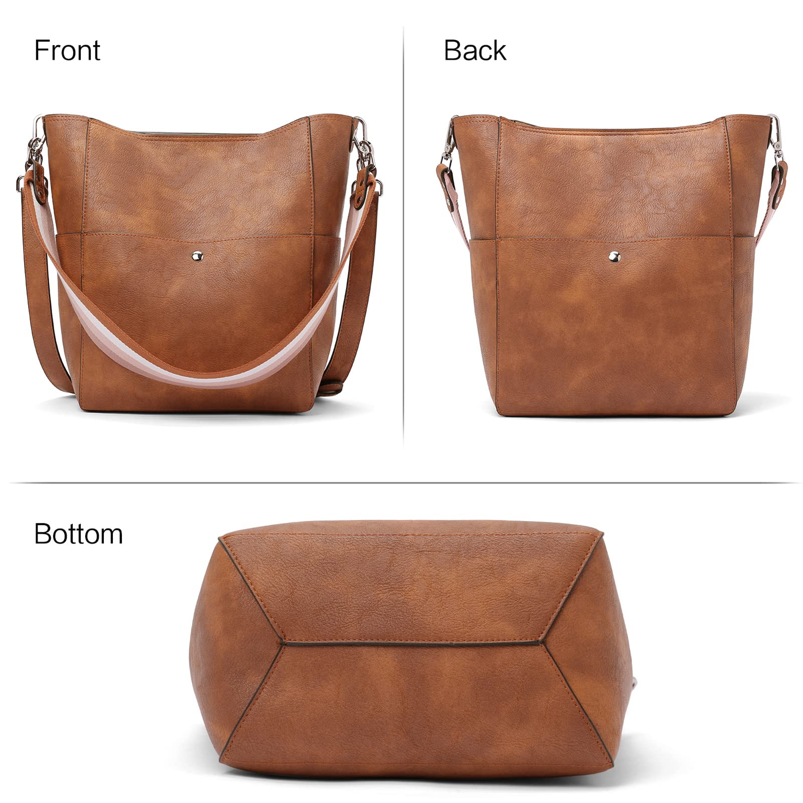 Bucket Bag for Women Vegan Leather | With 2 Shoulder Straps - Image 42