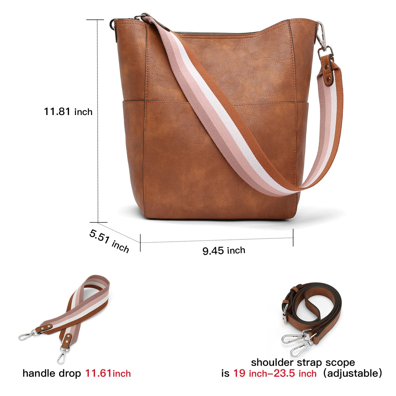 Bucket Bag for Women Vegan Leather | With 2 Shoulder Straps - Image 43