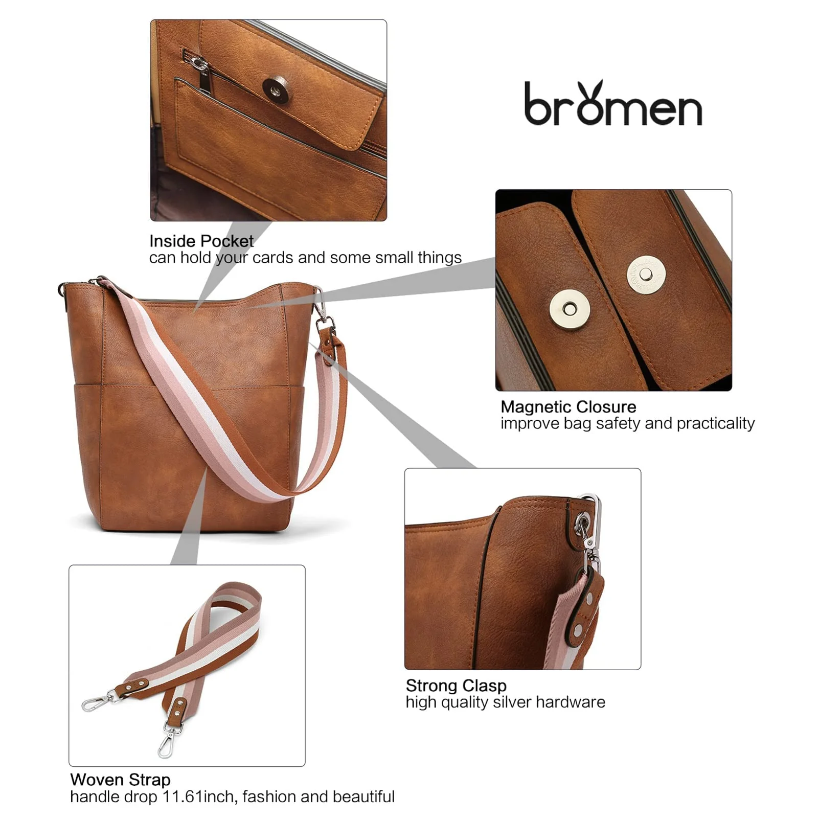 Bucket Bag for Women Vegan Leather | With 2 Shoulder Straps - Image 45