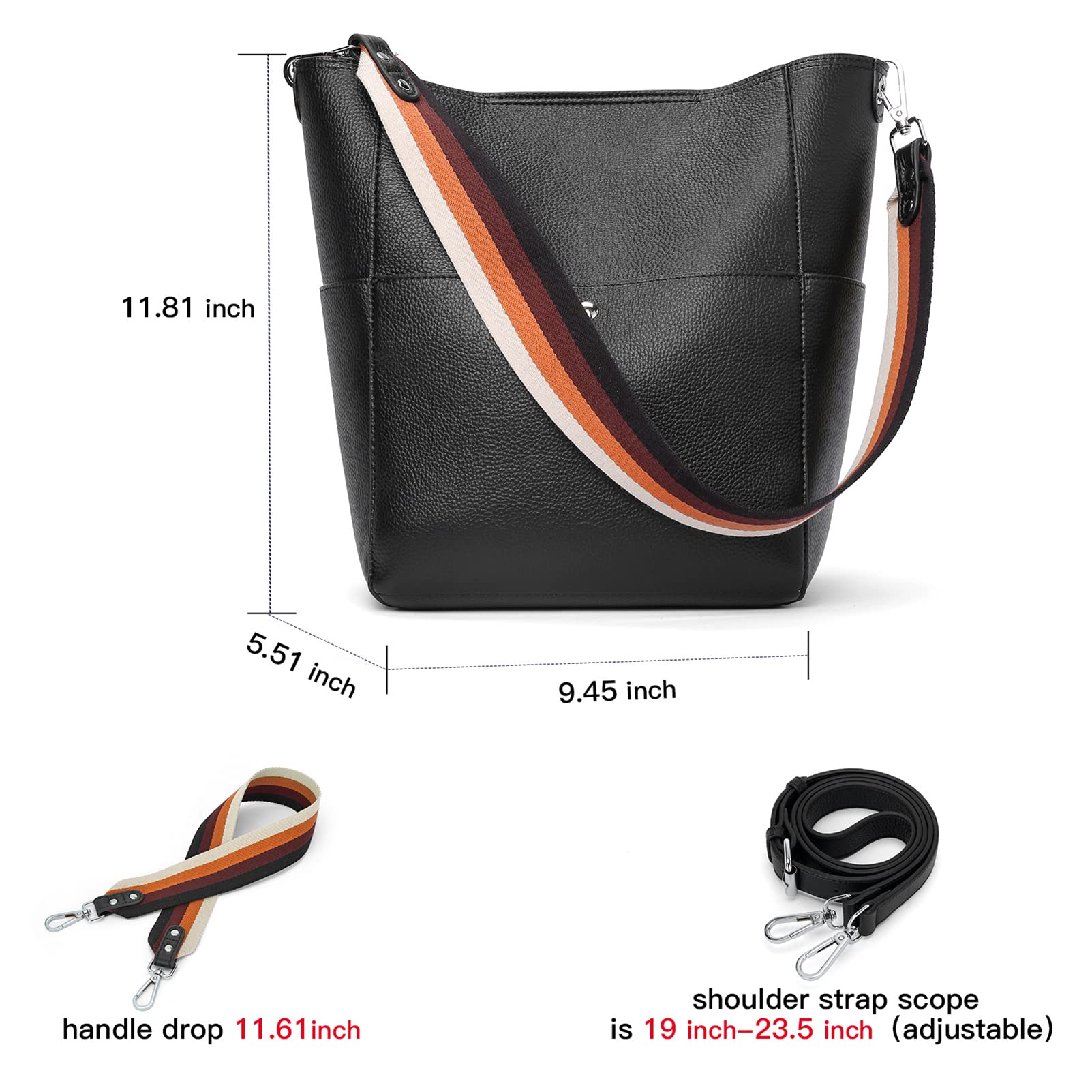 Bucket Bag for Women Vegan Leather | With 2 Shoulder Straps - Image 49