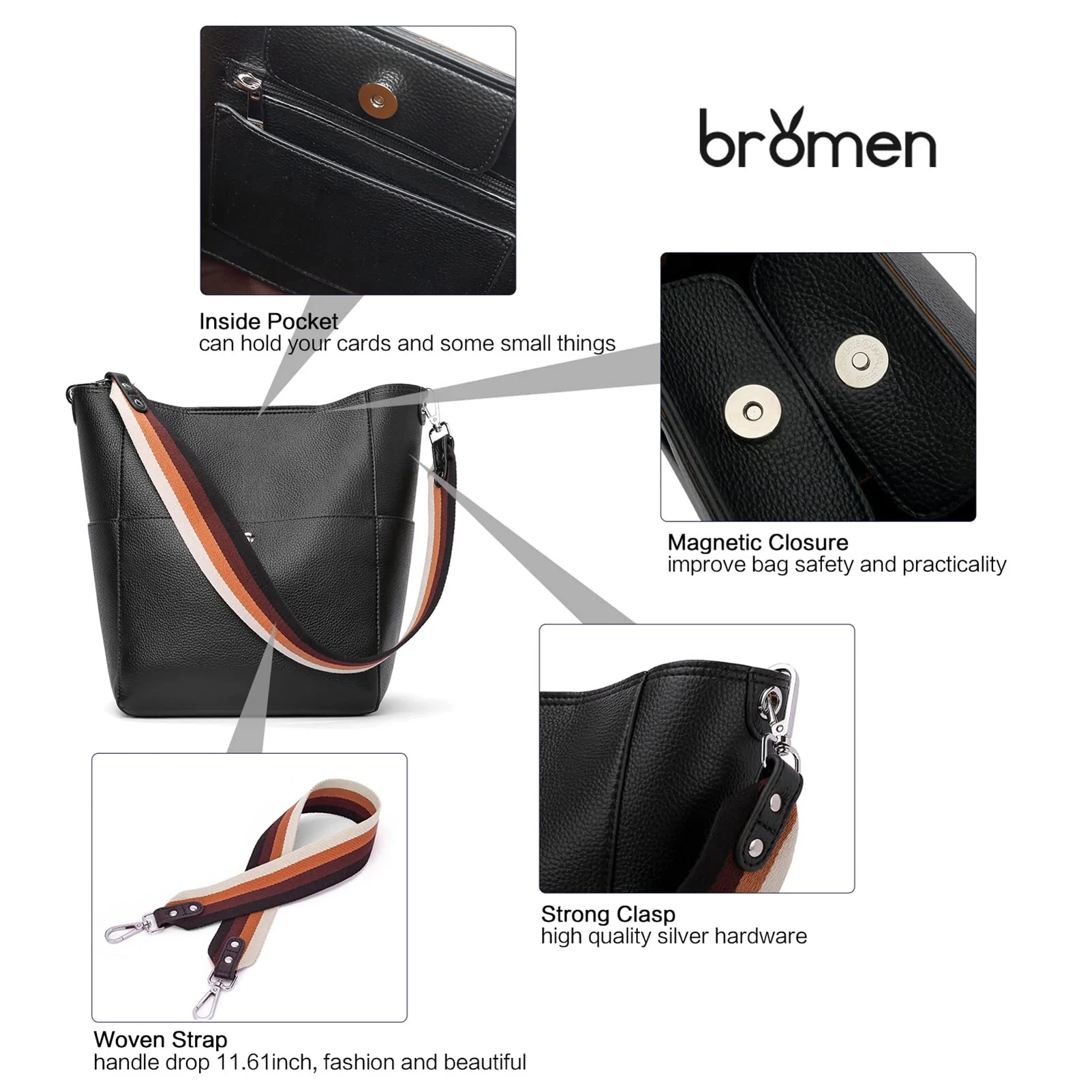 Bucket Bag for Women Vegan Leather | With 2 Shoulder Straps - Image 51