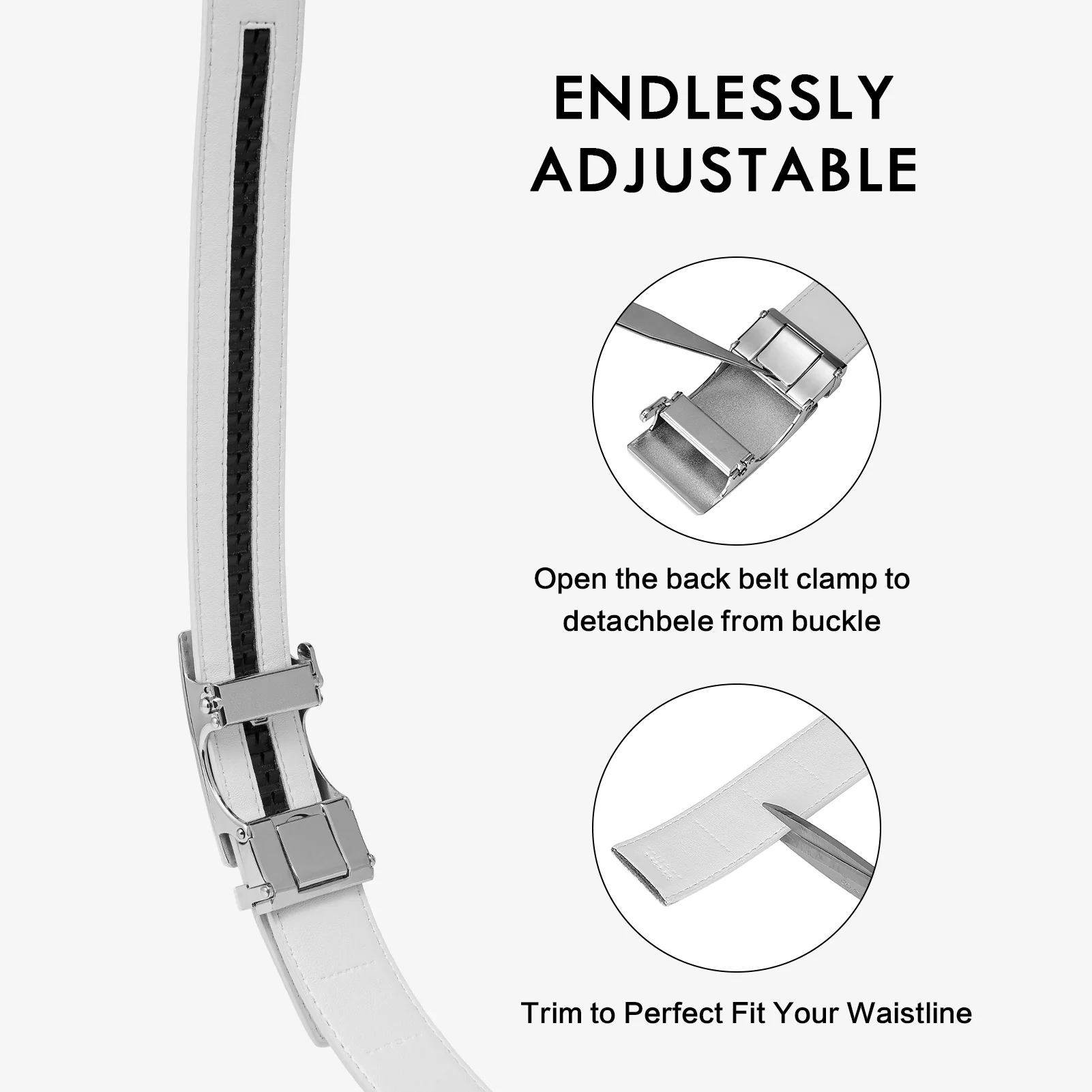 Leather Ratchet Dress Belt with Sliding Adjustable Buckle - Image 3