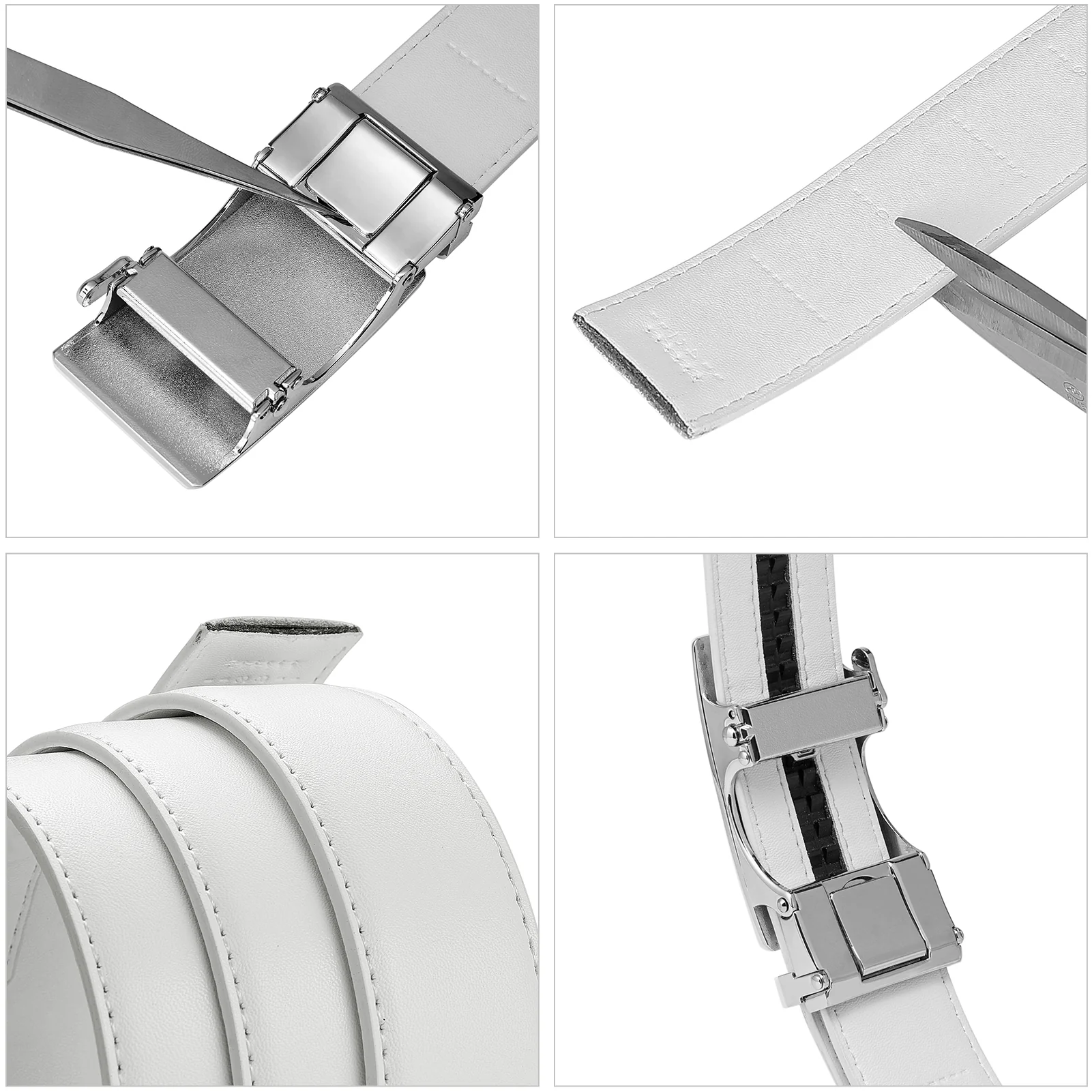 Leather Ratchet Dress Belt with Sliding Adjustable Buckle - Image 6