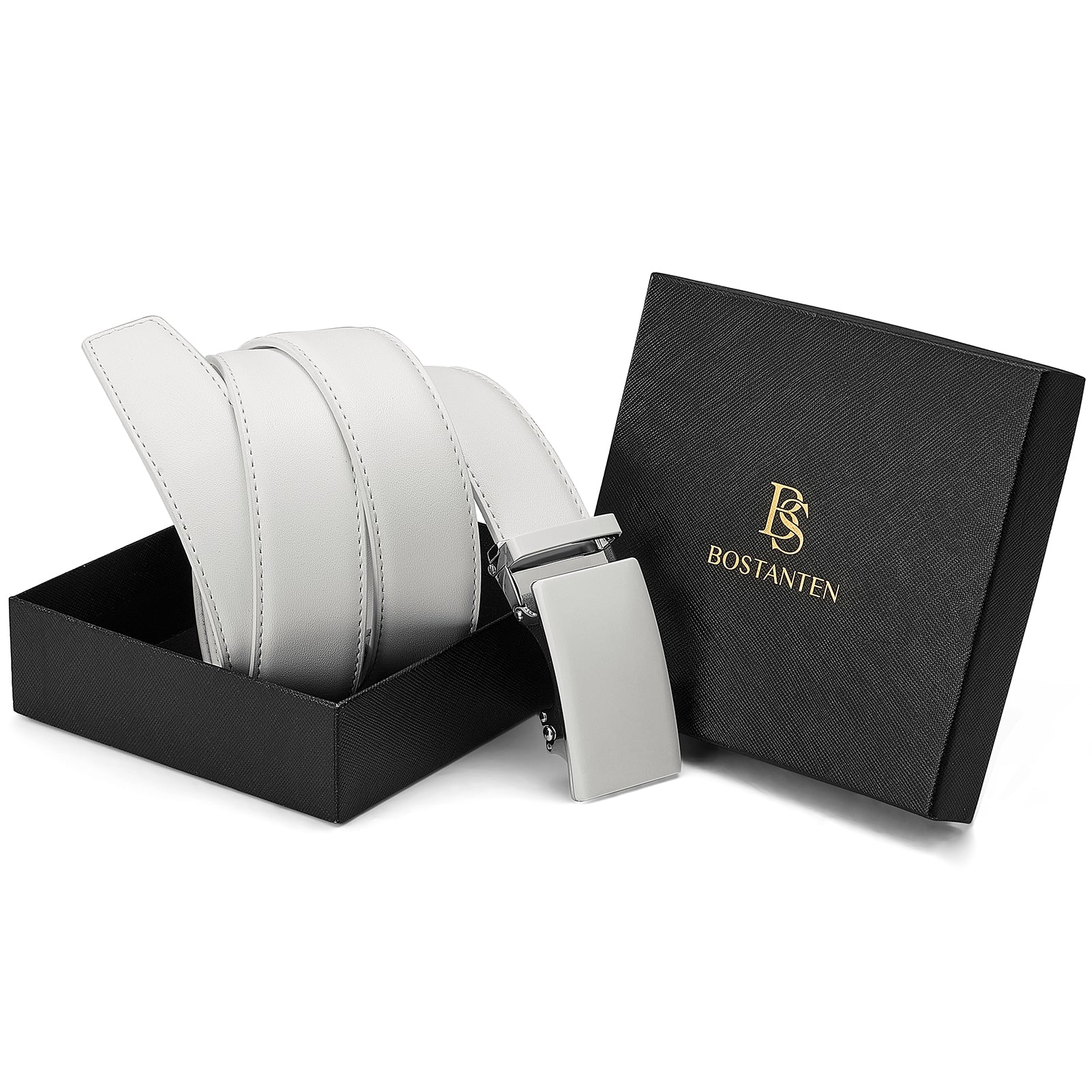 Leather Ratchet Dress Belt with Sliding Adjustable Buckle - Image 8