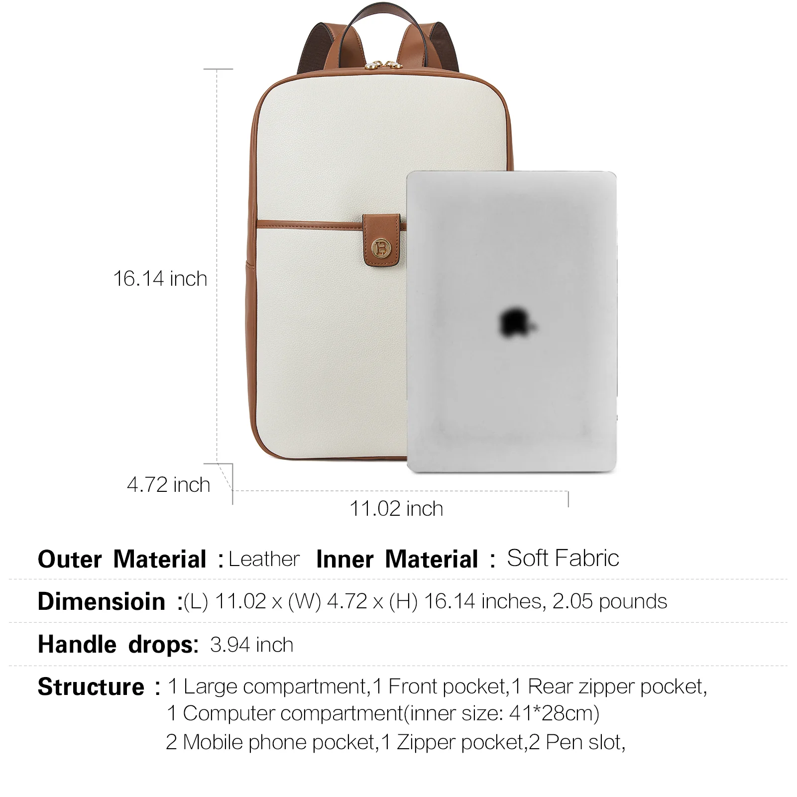 Libe Leather Laptop Backpack for Women  For Travel - Image 6
