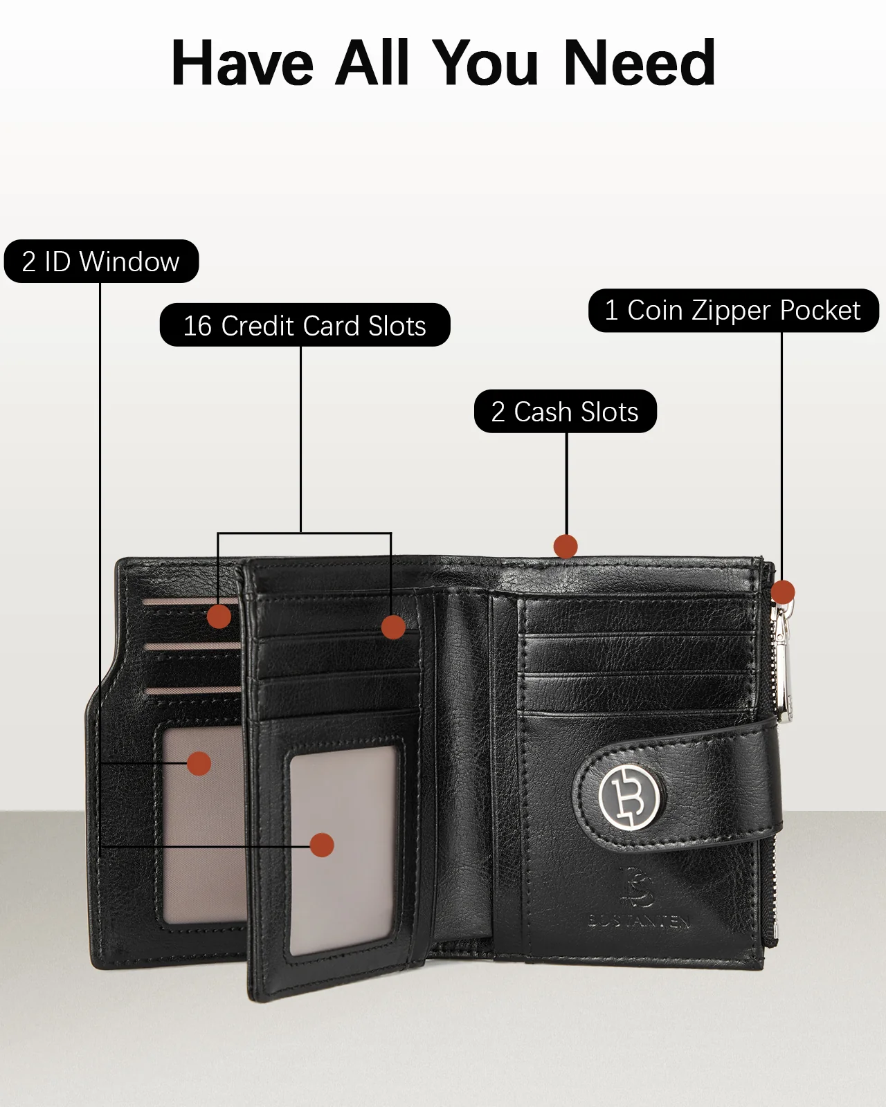 Luna Small RFID Blocking Bifold Zipper Pocket Wallet Card Case with ID Window - Image 19