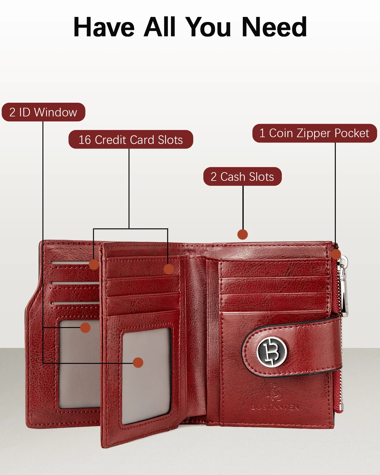 Luna Small RFID Blocking Bifold Zipper Pocket Wallet Card Case with ID Window - Image 26