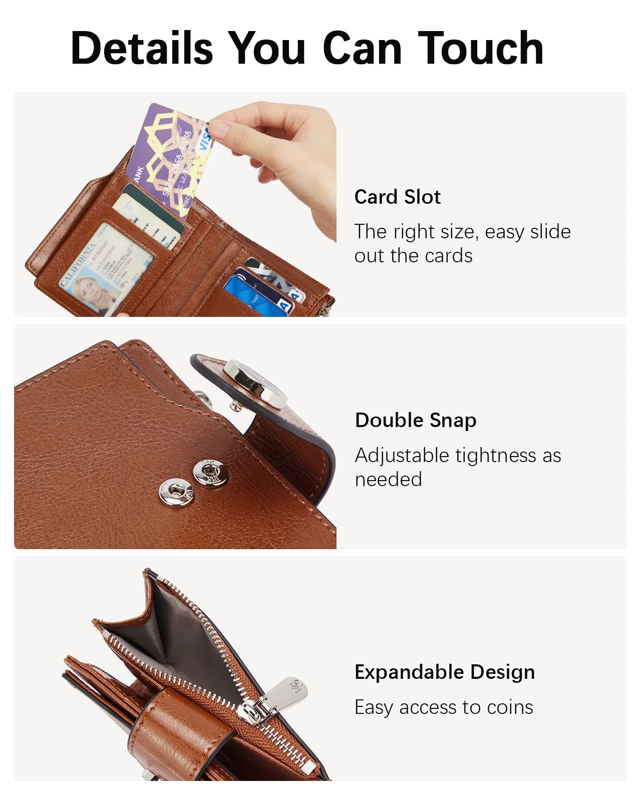 Luna Small RFID Blocking Bifold Zipper Pocket Wallet Card Case with ID Window - Image 3