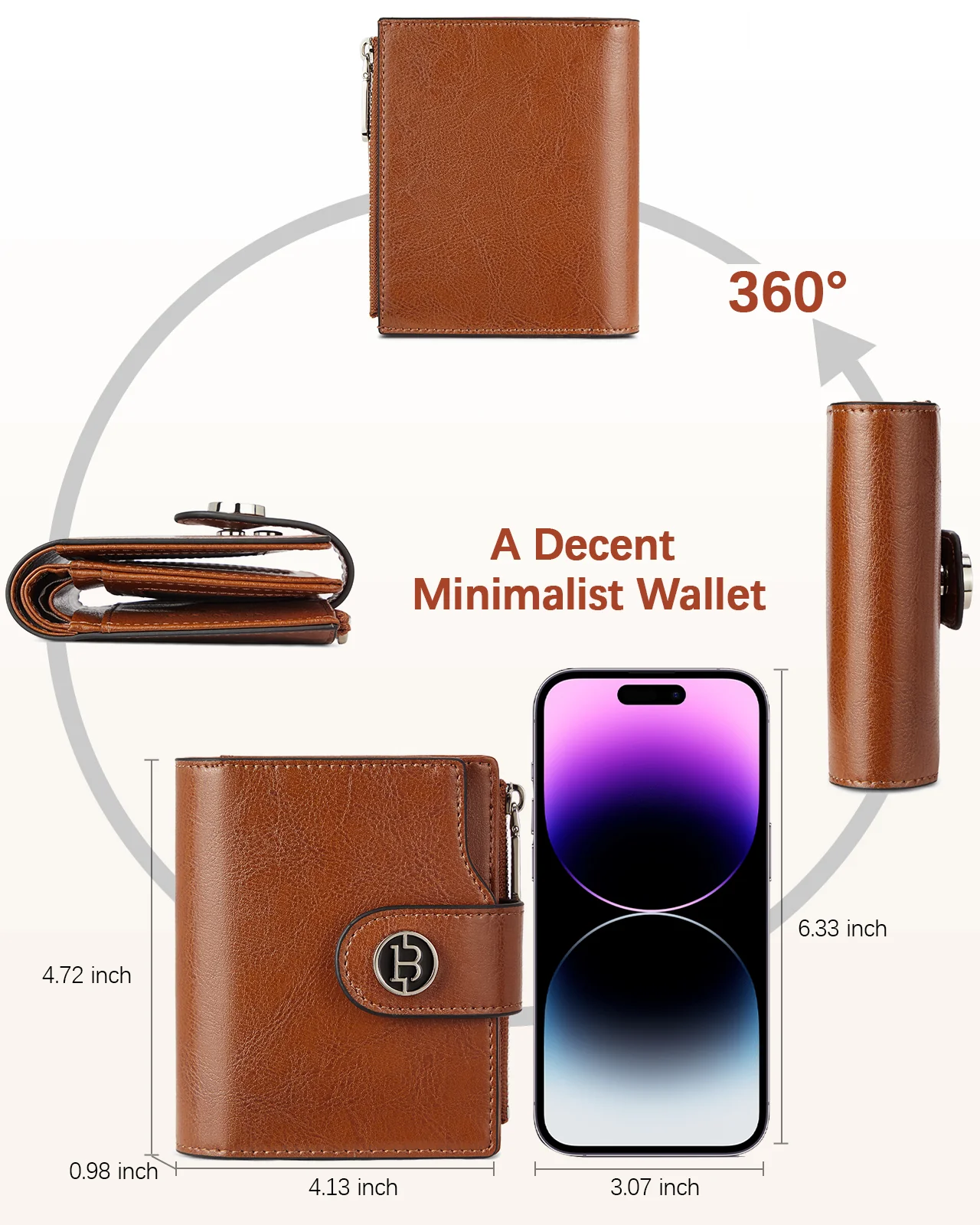 Luna Small RFID Blocking Bifold Zipper Pocket Wallet Card Case with ID Window - Image 4